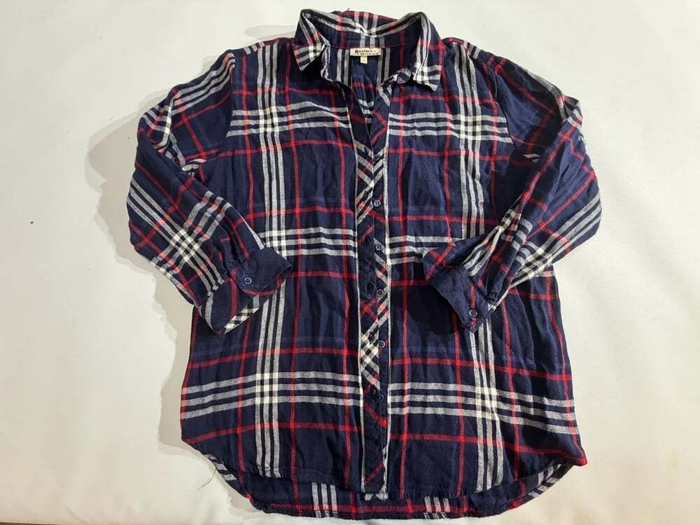 Hester & Orchard Navy Blue Plaid Flannel Shirt Large L